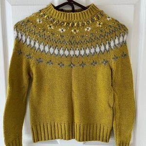 J. Crew XXS yellow sweater with rhinestone detailing at the neck.